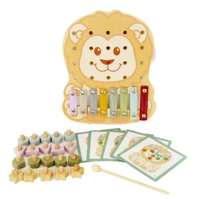 Educational Musical Instruments with 8 Colorful Keys, 2 in 1 Xylophone Musical Toy for Kids, Wooden Lion Screw Toy with Piano