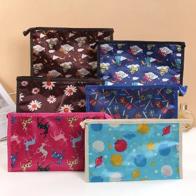 Custom Cartoon Printed Polyester Zipper Soft Handle Briefcase Ins Style Cute Girl Clutch Bag Portable Cosmetic Bag Traveling