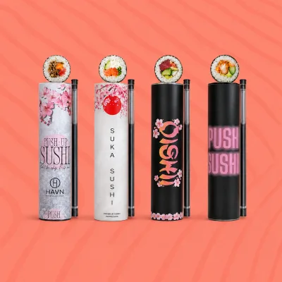 Private Label Printed Push Rod Cylinder Packaging Box Food Grade Oilproof Round Paper Tubes for Fast Food Sushi Roll
