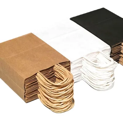 Wholesale Custom Logo Printed Brown Kraft Paper Bags Hand Length Handle for Food Packaging Recycled Materials Offset Printing