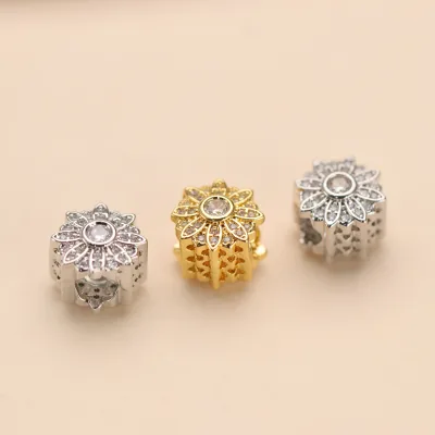 Brass Material Jewelry Findings Zirconia Inlaid Large-bore Circular Bead Assembly Diy Hand String Loose Bead Accessories