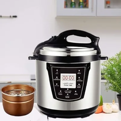 4-6L Electric Pressure Cooker Stainless Steel Black and Silver Touch Control Locking Lid Non-stick Inner Pot for Soup Stew Rice