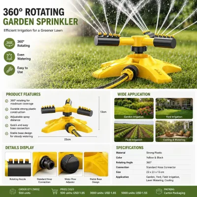 360 Degree Rotating Gear Drive Garden Sprinkler Adjustable Farm & Lawn Irrigation System Plastic Automatic Sprayer