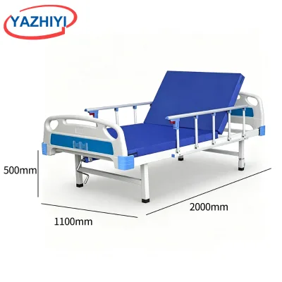 YAZHIYI Single Crank Manual Hospital Bed With Foldable Side Rails Blue Foam Mattress Patient Nursing Bed For Clinic Home