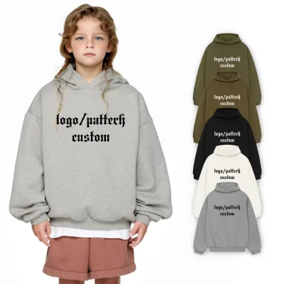 Drop Shoulder Pullover Embroidery Luxury French Terry Cotton Heavyweight Custom Blank Hoodies Plain Oversize Hoodie for Kids