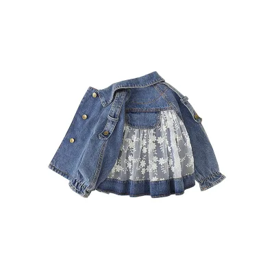 Autumn New Denim Jacket Spliced Flower Jacket Girls Top