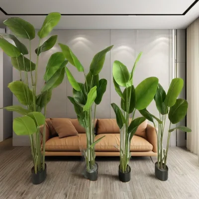 Hot Selling New Artificial Green Bird of Paradise Tree Traveler Banana Potted Plastic Wedding Plant