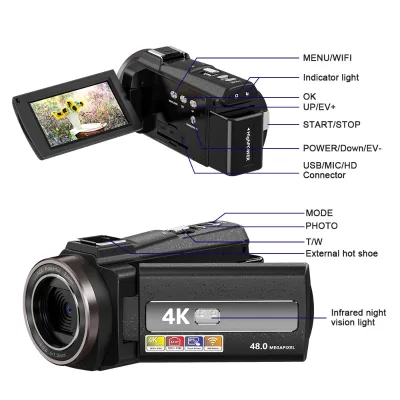 2026 High-Quality 48MP Wireless Recorder Camcorder 4K Professional Digital ,16x Digital Zoom,2000mAh Battery Long Battery Life