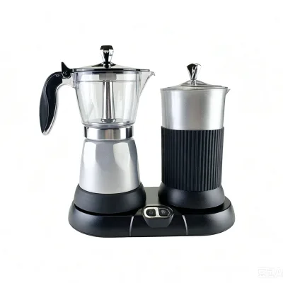 Electric espresso moka pot with milk frother set 2 in 1 design