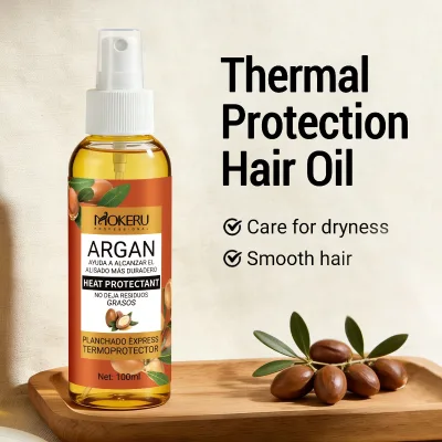 MOKERU 100ml Argan Oil Heat Protectant Spray for Damaged Hair Repair & Nutrition All Hair Types-Unisex Adult Hair Care