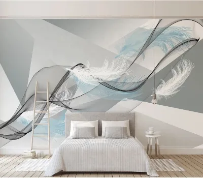 Modern Wall Mural Ribbon Feather Flowing Sense Living Room Sofa Background Wallpaper