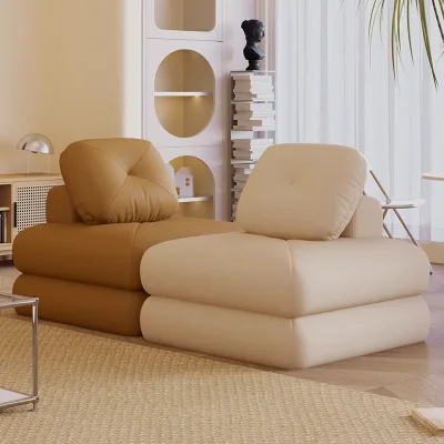 Japanese Velvet Modular Bean Bag Sofa in Cream for Small Living Room & Balcony