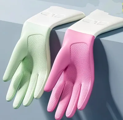 Women's Dishwashing Gloves Thickened Kitchen Housework Rubber Waterproof and Oil-proof Clean and Durable