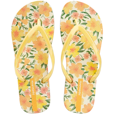 Latest Design Comfortable Lady slippers Anti-slip Pvc Yellow Flowers Vacation Beach slippers for Outdoor