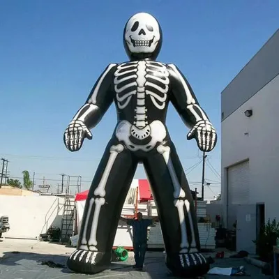 20ft Tall Inflatable Skeleton Human Model, Black White Bone Pattern Inflatable Skull Skeleton Prop for Halloween Outdoor Decor