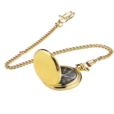 Golden Custom Brand Mens Modern Analog Quartz Smooth Pocket Watch with Zinc Alloy Strap 47mm Dial