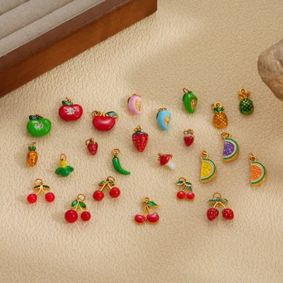 Dina Enamel Strawberry Grape Banana Watermelon Fruit Series Charms Stainless Steel Fresh Style DIY Necklace Pendants