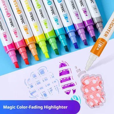 Hot Selling Erasable 10-Color Oblique-Tip Waterproof Highlighters Markers Dual-Sided School Supplies High-Appearance DIY Doodle