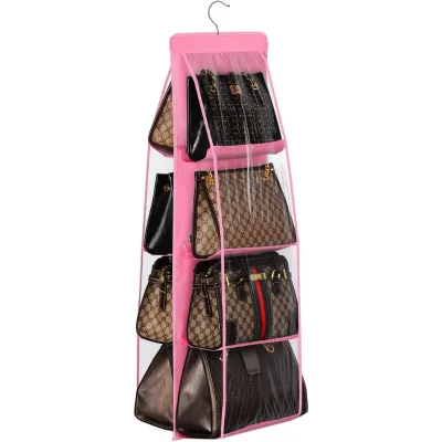 Oxford Cloth & PVC Window Organizer Washable Storage Hanging Closet Bag With Purse Handbag Window Washable Storage Bag