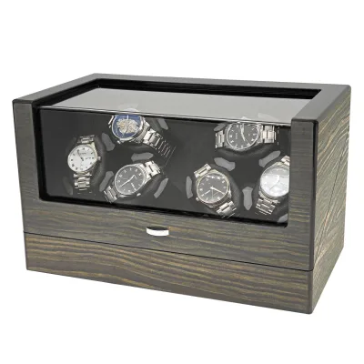Automatic 6 Watch Winder with Wood Veneer Finish and Extra Storage Drawer for Luxury Watches