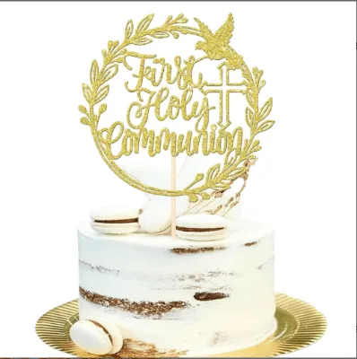 Round religious ceremony cake topper picks with glitter