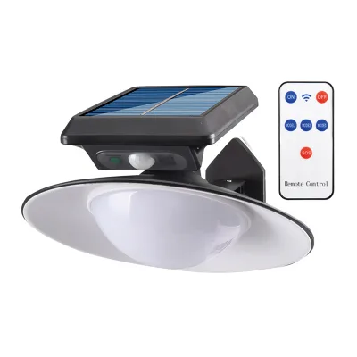 Solar Street Light Outdoor Remote Control Induction LED Round Solar Panel Wall Lamp Waterproof Landscape Garden Lighting