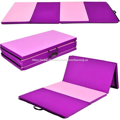 Three fold folding exercise mat with carrying handles for gymnastics and home gym