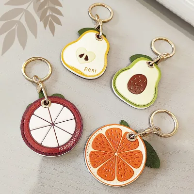Custom Durable Eco-Friendly PU Leather Light Keychain Cute Fruit Car Keyring Pendant with Hanging Bag Chain