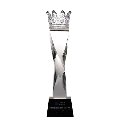Competition Awards and Company Awards New Fashion Twisted Stem Laser Engraving Crystal Crown Trophy