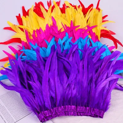 Cheap Sale Colors Long Rooster Tail Feather Fabric Plumes Fringes Trims for Carnival Garment Dresses Decoration