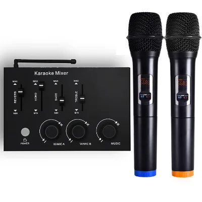 Portable All-in-One Metal Karaoke Mixer Wireless UHF Microphone System DSP Sound Adjustment Dual Professional for TV Party DJ