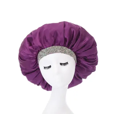 Glitter Diamond Satin Bonnet With Rhinestone Band Double Layer Bling Bling Bonnets Hair Care Sleeping Hats