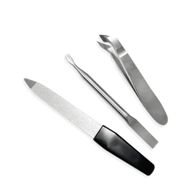 3 Pcs/set Personal Manicure #7132-3A Nail File Cuticle Pusher Cutter Tweezers Nail Excavator Tool for Cleaning Nail Dirt