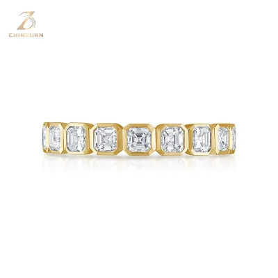 9k Yellow/Rose/White Gold DEF VVS Asscher Cut 4ct Lab Grown Diamond Asscher Bezel Ring
