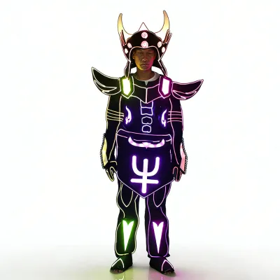 LED Light up Samurai Armor Costume Adult Party Performance Halloween Festival Cosplay Novelty Eye-catching Stage Costume