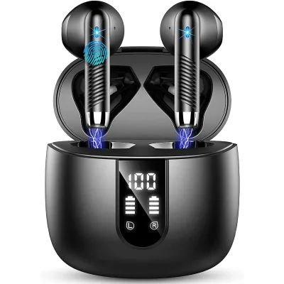 Mini Wireless Earphones HiFi Stereo HD Mic Noise Reduction LED Screen for Sports Travel Daily