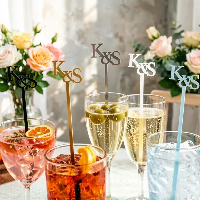 Wholesale Personalized Custom Wedding Drink Stirrers Acrylic Cocktail Swizzle Sticks for Wedding Party Table Decoration