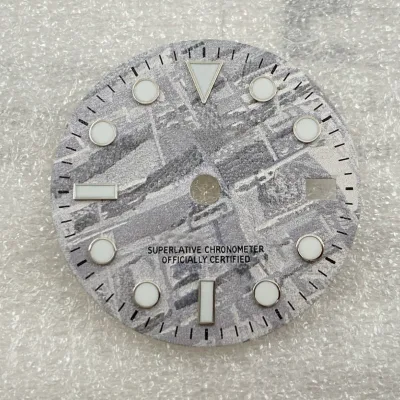 Wholesale Custom GMT New Modified 28.5mm White Dial Suitable NH34 Movement Ice Blue Luminous Meteorite Pattern Watch Dial
