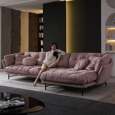 Modern Reclining Pink Sectional Sofa for Living Room for Apartment or Villa