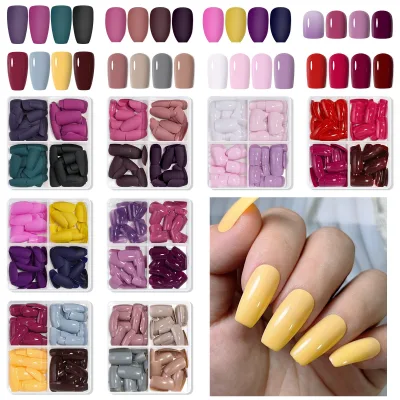 Custom 96pcs Short Full Cover Solid Color Matte Press on Nails Wholesale French Style ABS Detachable Salon Acrylic Art