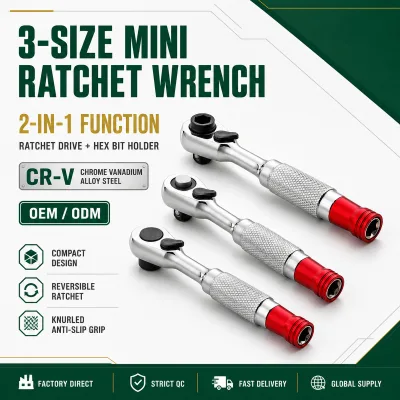 1/4 Inch Mini Ratchet Wrench 100mm Long Handle Quick Release Reversible Socket Tool CRV Steel Automotive Repair Tool Supplier