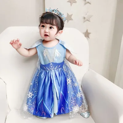 MQATZ Elsa Princess Cosplay Party Dress for Children 1 to 4 Years Old for Halloween BX1730