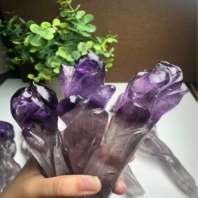 DIY Wholesale Semi-Precious Stone Crystal Flower Natural Stone Carved Crystal Gemstone Rose Flower for Gifts
