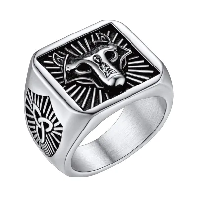 Customizable Wolf Head Signet Ring Personalized Stainless Steel Norse Viking Wedding Gift