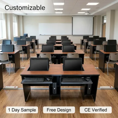 ISO Factory Direct Heavy Duty Double Computer Table with Flip Top for School Computer Lab
