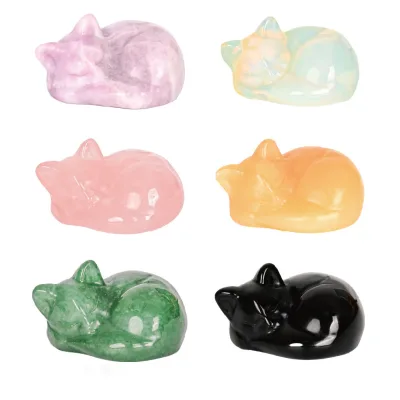 Green Aventurine Lucky Sleeping Cat Ornament Crystal Cat Figurines Gifts for Cat Lovers