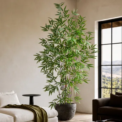 Faux Bamboo Tree in Pot Artificial Indoor Floor Plant with Purple Cane Stems for Living Room Bedroom Home Decor