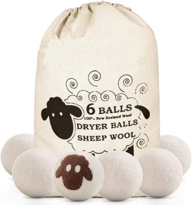 Wool Dryer Balls 6-Pack XL 100% New Zealand Wool Felt Storage Box Reusable Reduce Drying Time Wrinkles Static Washing Machine