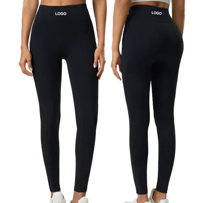 D25069 Nude-feeling No T-line Sports Fitness Pants Hip-lifting Tummy-controlling Leggings with Side Pockets