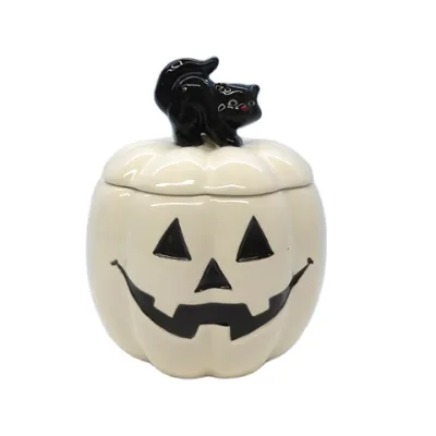 3D Halloween Pumpkin Jack-O-Lantern Black Cat Cookie Treat Storage Jar Preservative Feature Custom Acceptable Food Container